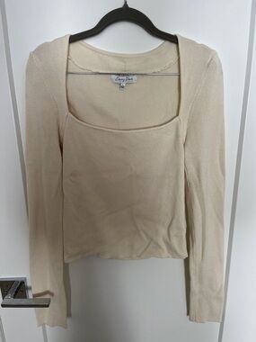 Emory Park Beige Square Neck Long Sleeve Knit Top